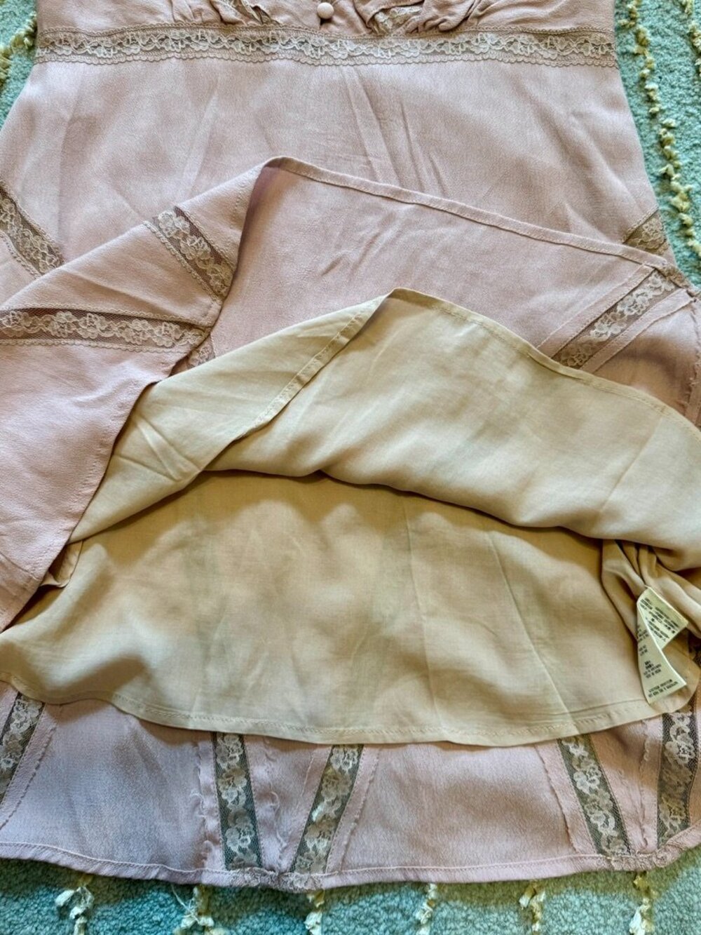 Free People Dusty Pink Elle Lace Shadow Stripe Mini Dress 8 - Picture 10 of 16